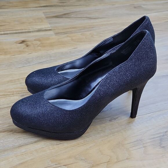 🩵NWOB Fioni Black Sparkly Platform Heels Size 8.5 - Picture 1 of 11